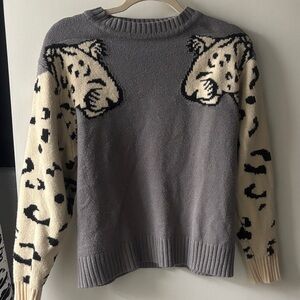 Gray Leopard Print Sweater